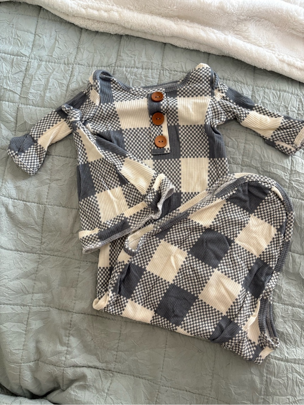 Caden Lane Cream and Gray Buffalo Check Knit Pajama Set